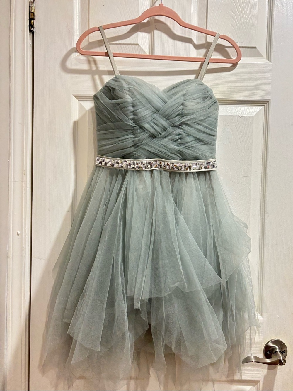 Blue Grey Tulle Party / Prom / Graduation Dress with Beaded Waistband xs-s